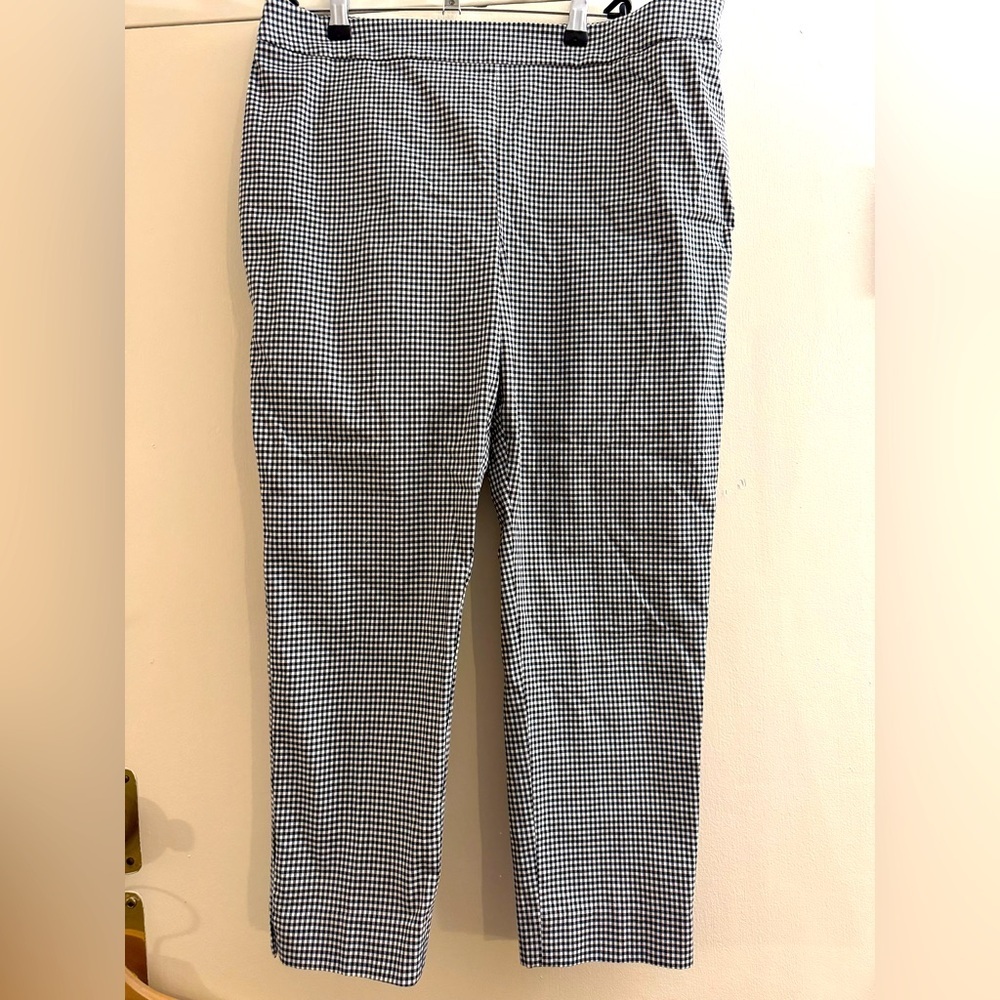Talbots Pants Womens 14 Petite Black White Gingham Check Chatham Ankle Stretch